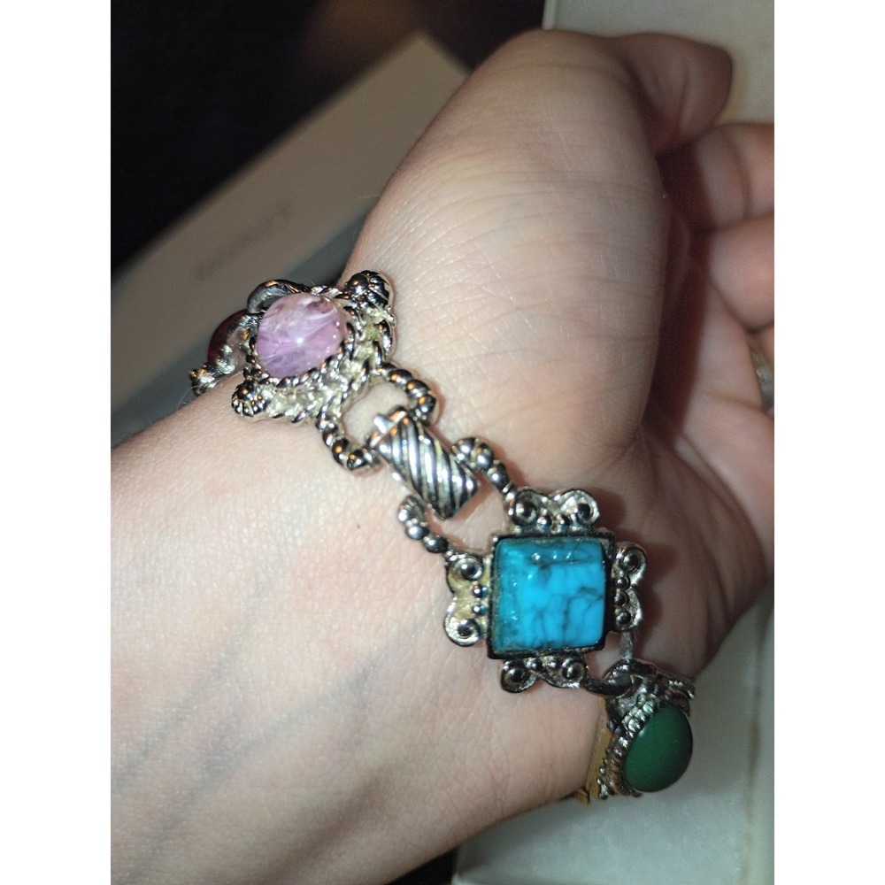 Vintage Sarah Coventry "Frolic" Bracelet Multicolored Cabochon Faux Stones - Picture 8 of 10